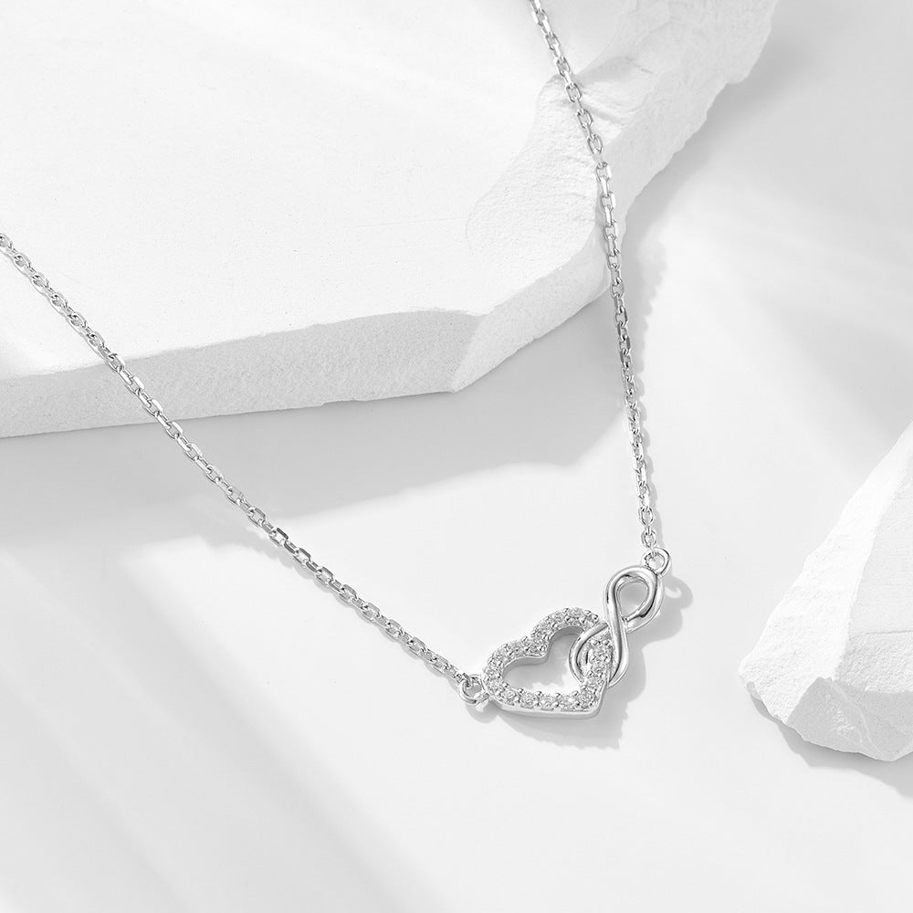 S925 Sterling Silver Lucky 8-Word Unlimited Heart-Shaped Zircon Necklace