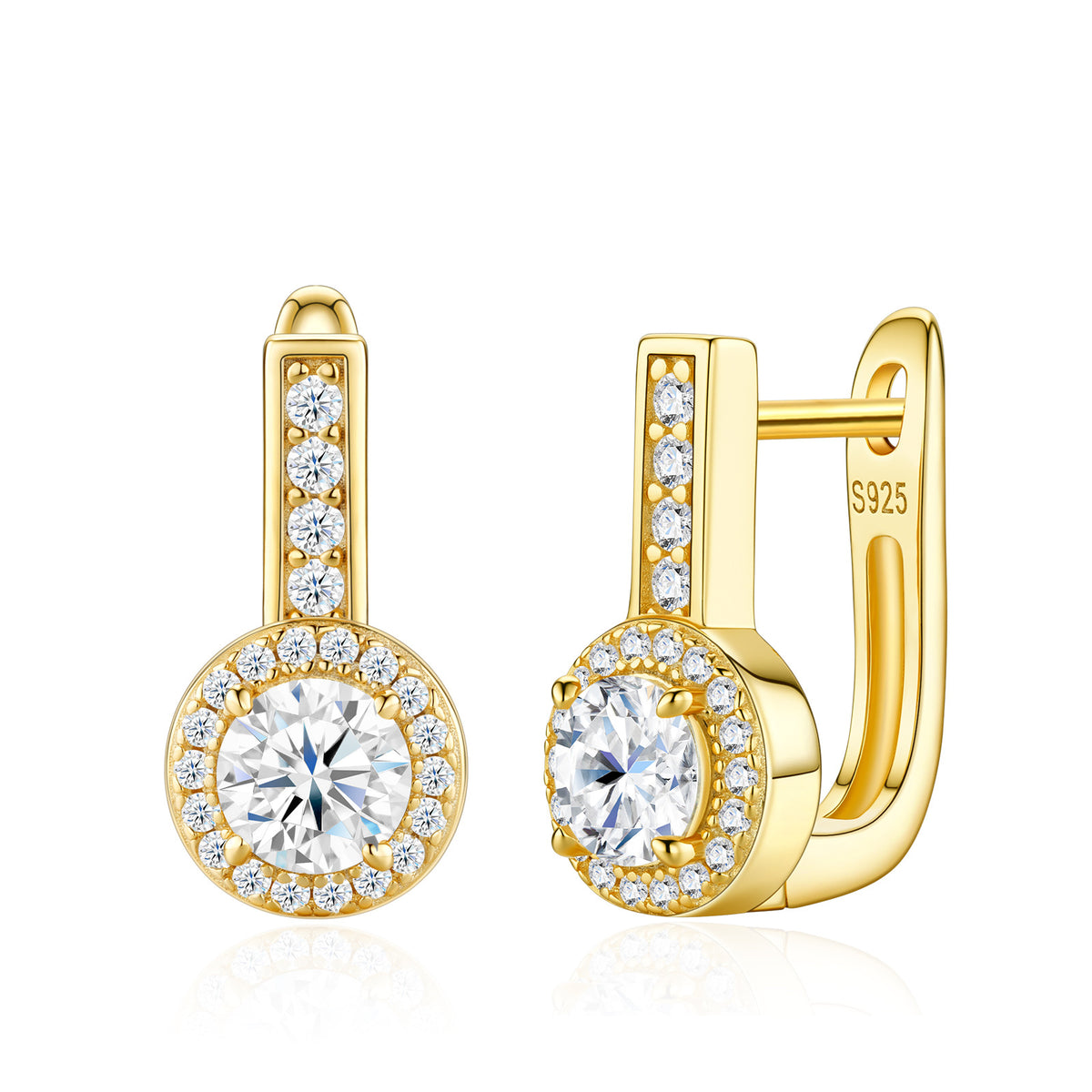 S925 Silver U-Shaped Gold-Tone Moissanite Stud Earrings