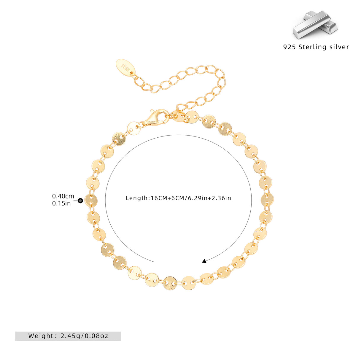 S925 Sterling Silver Disc Bracelet