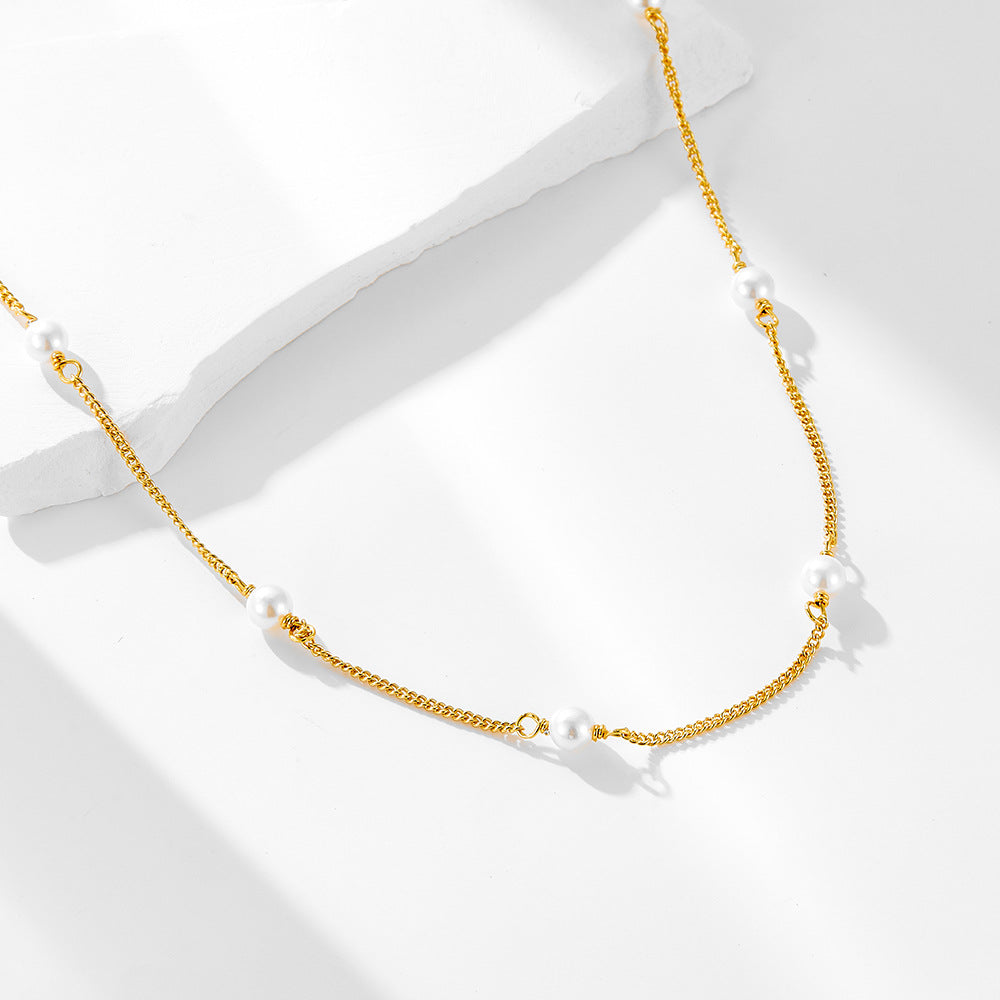 S925 Sterling Silver Vintage Pearl Cross Pendant Necklace