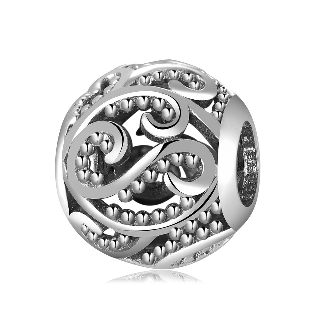 S925 Sterling Silver Hollow Scrollwork Beaded Pendant