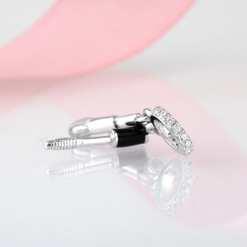 S925 Sterling Silver Makeup Brush Mascara Brush Inlaid Zircon Pendant 