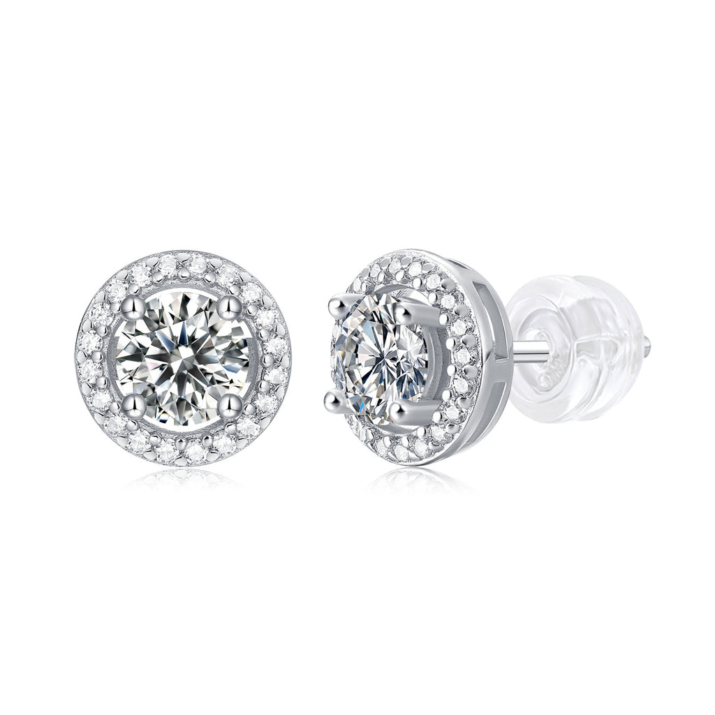 S925 Sterling Silver Round Moissanite Stud Earrings