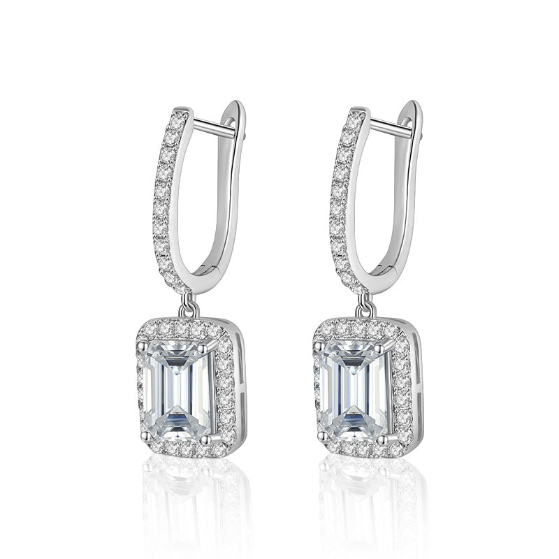 Stylish and elegant 925 sterling silver radiant-cut moissanite earrings