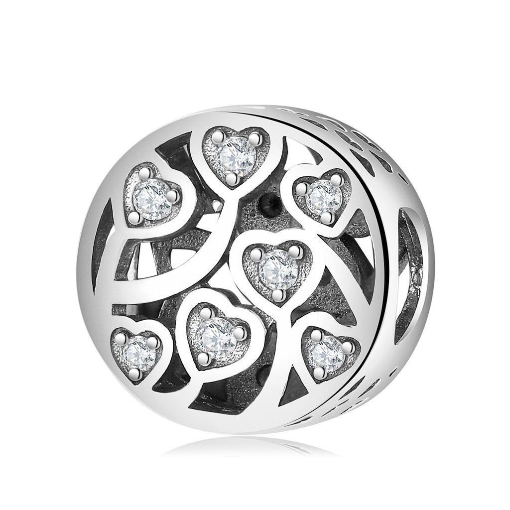 S925 Sterling Silver Hollow Heart Zircon Inlaid Bead Pendant
