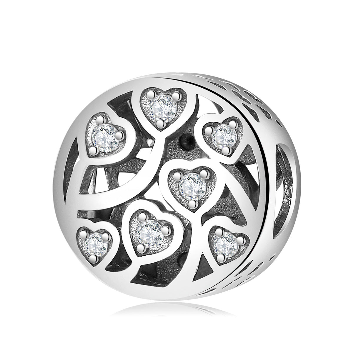 S925 Sterling Silver Hollow Heart Zircon Inlaid Bead Pendant