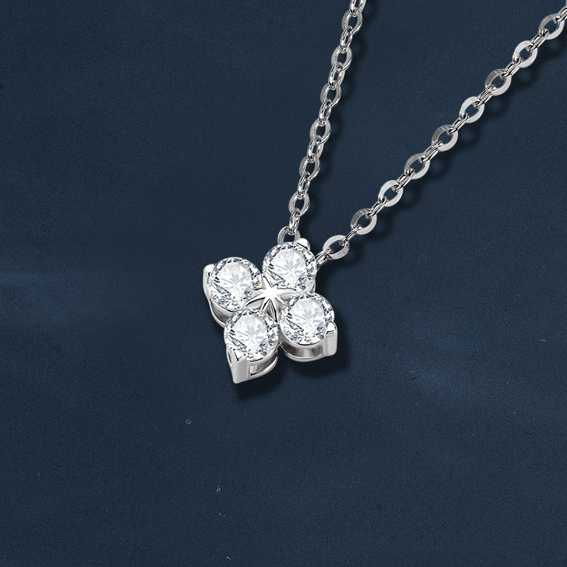 S925 Sterling Silver Moissanite Lucky Four-Leaf Necklace