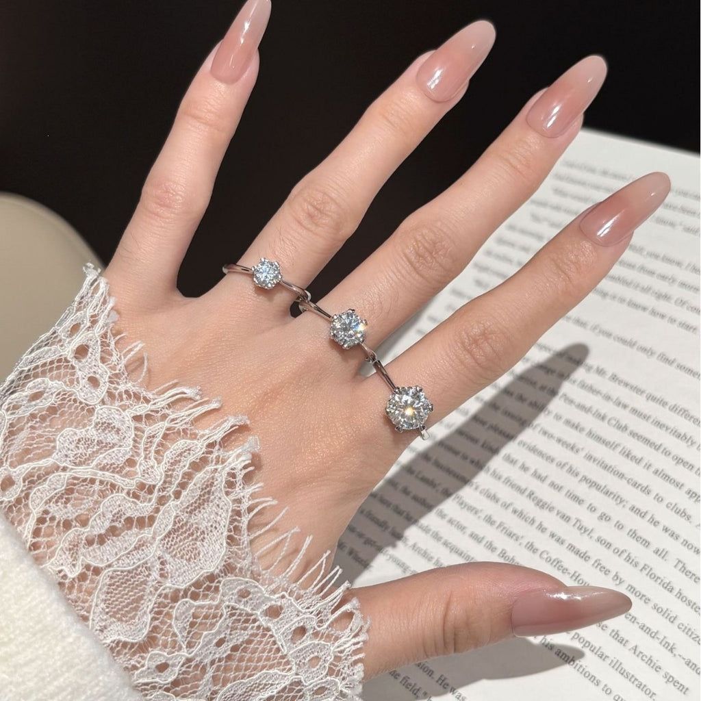 S925 Sterling Silver Six-Prong Moissanite Ring