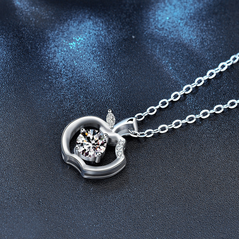 S925 Sterling Silver Apple Clavicle Moissanite Pendant Christmas Eve Gift Necklace