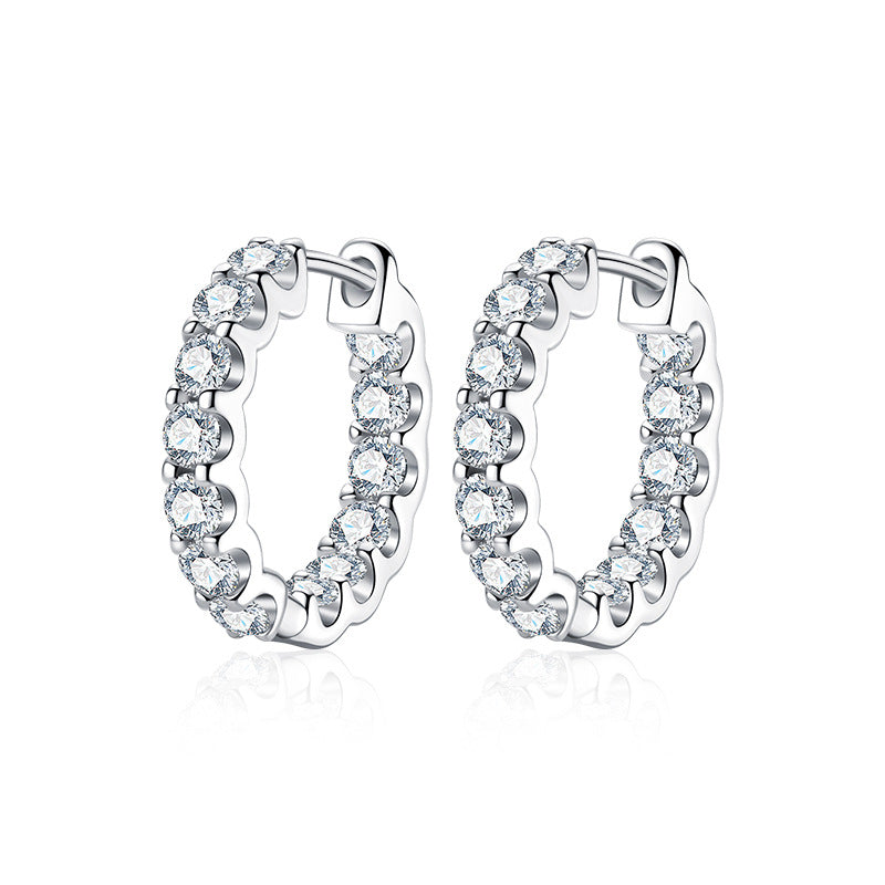 925 Sterling Silver Round Earrings with Full Set of Moissanite and Bull's Head Design