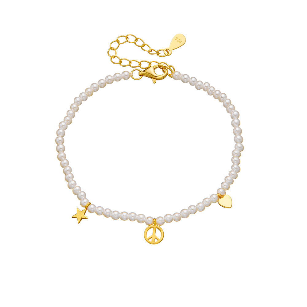 S925 Sterling Silver Gold Plated Pearl Bracelet