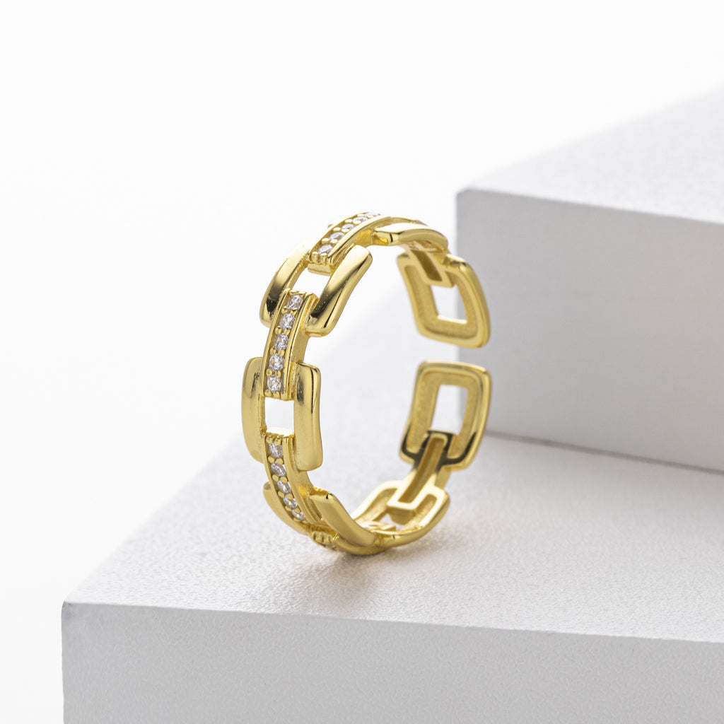 S925 Sterling Silver Ring with Zirconia Chain