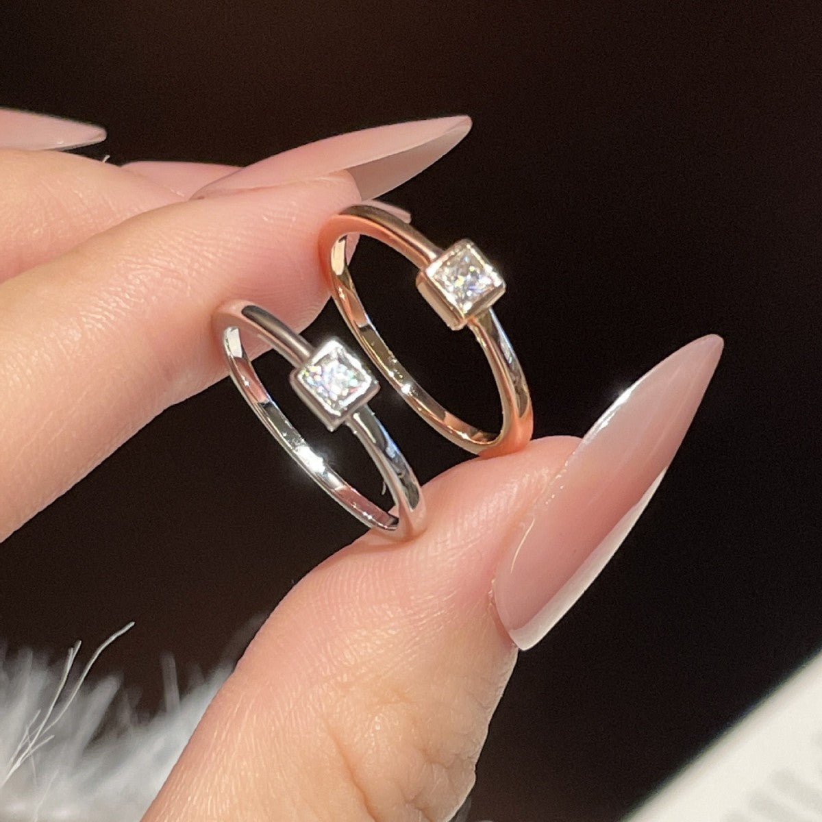 S925 Sterling Silver Champagne Gold Princess-Cut Moissanite Ring