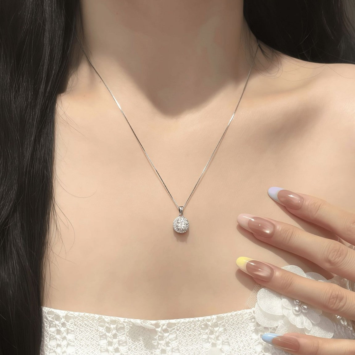 S925 Sterling Silver Round Moissanite Pendant Necklace