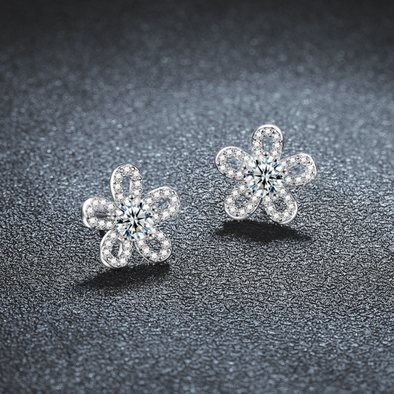 S925 Sterling Silver Sunflower Earrings with Openwork Pearls and Moissanite
