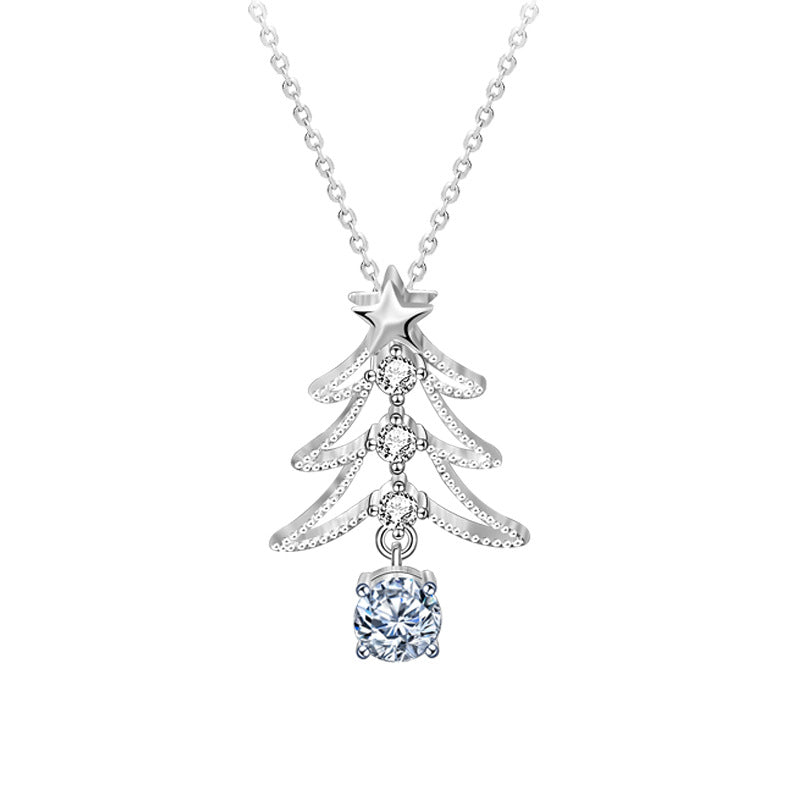 S925 Sterling Silver Moissanite Christmas Tree Pendant Necklace