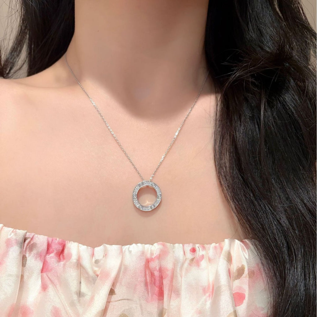 S925 Silver "Starry Sky" Moissanite Necklace with Circular Pendant