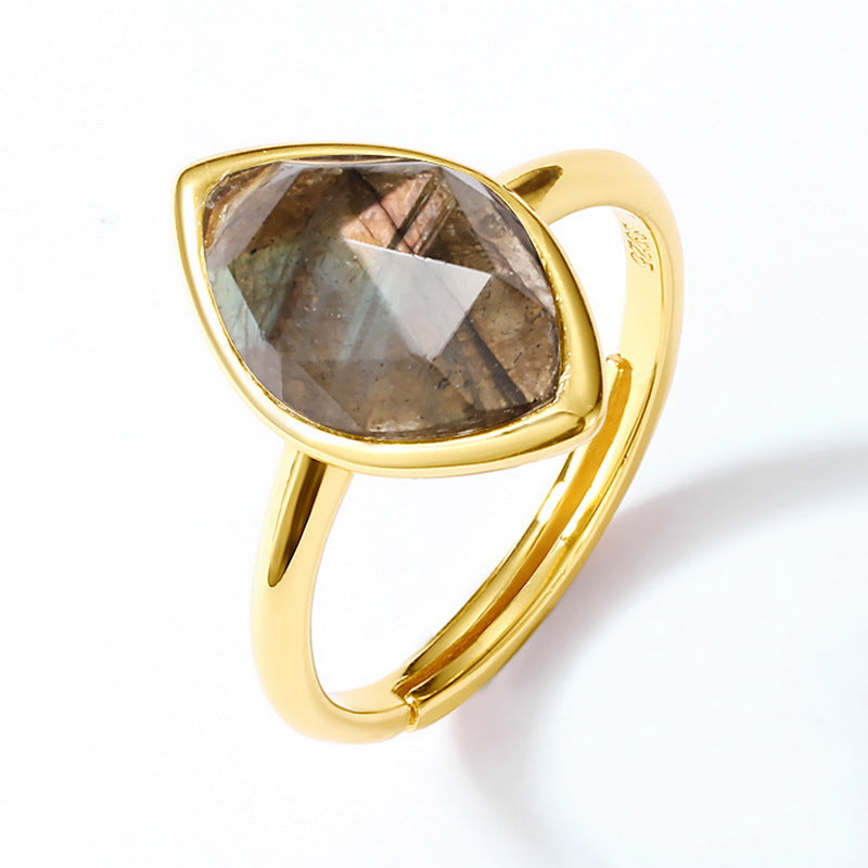 S925 Sterling Silver Gold-Plated Multi-Color Labradorite Rhombus Ring