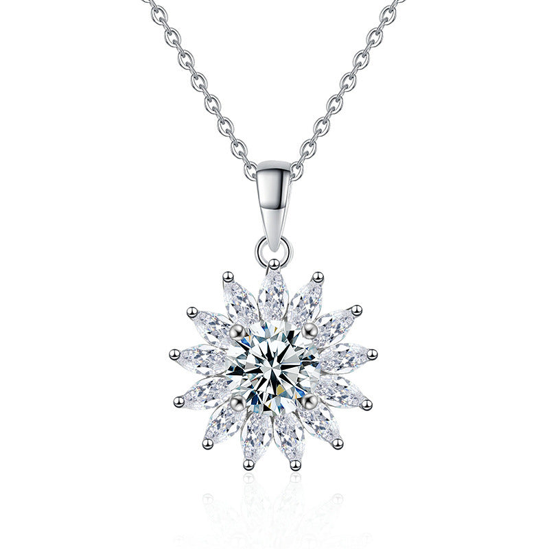 S925 Sterling Silver Moissanite Bright Sunflower Pendant Necklace
