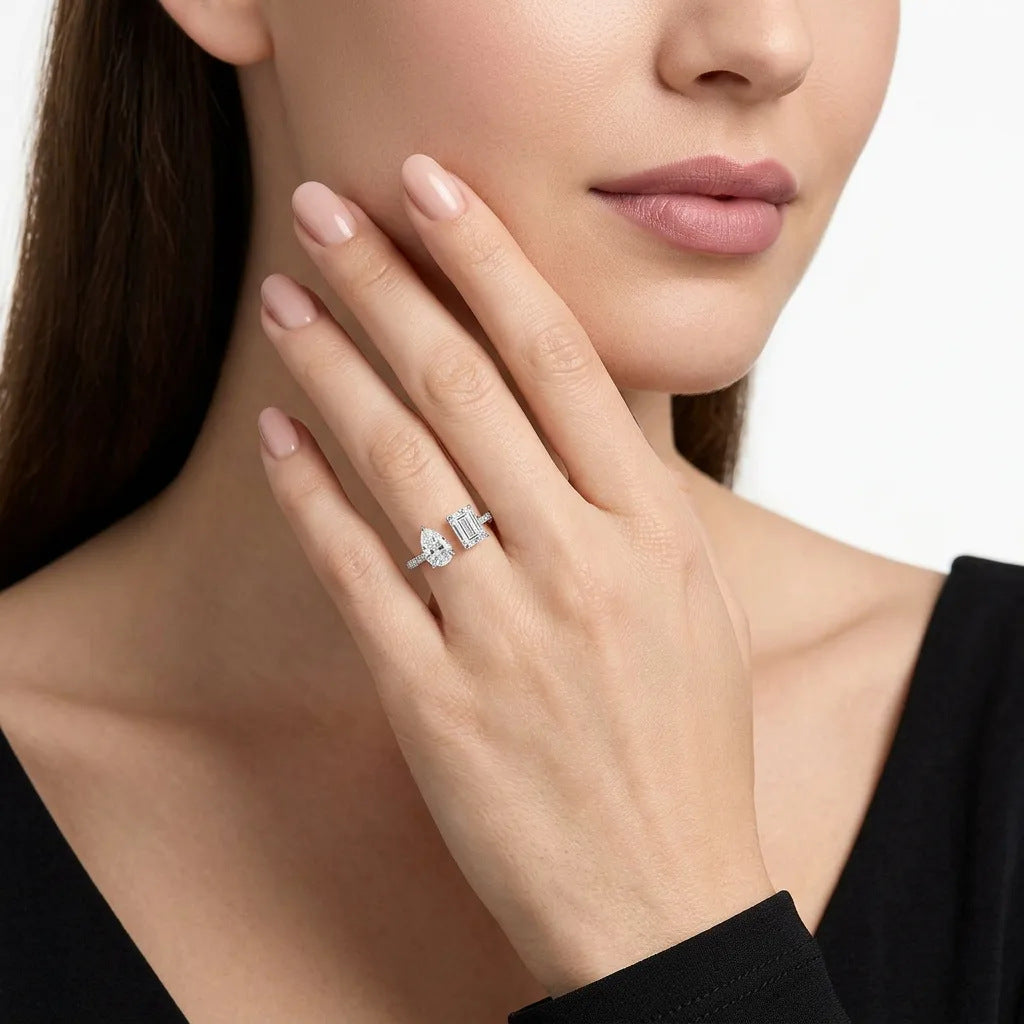 S925 Sterling Silver Square Moissanite Open Ring