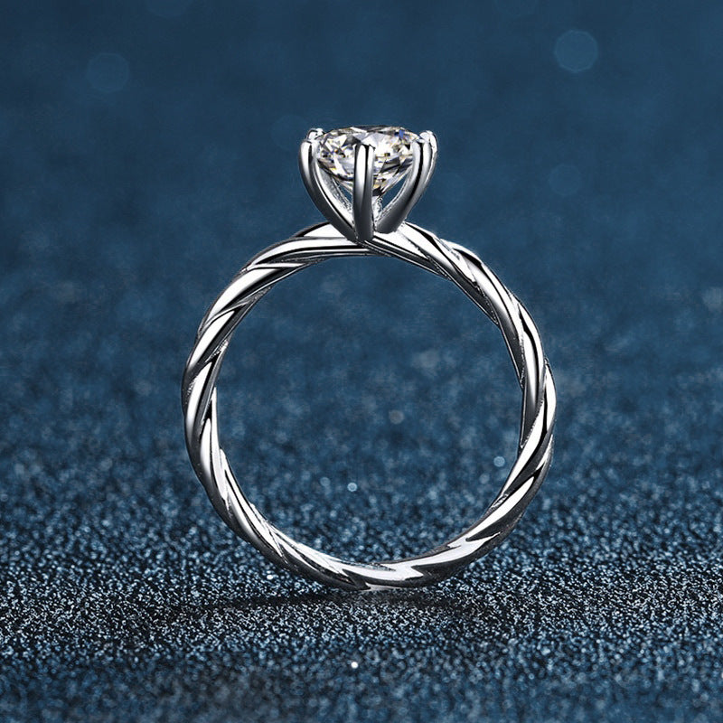 925 Sterling Silver Moissanite Twisted Shape Ring