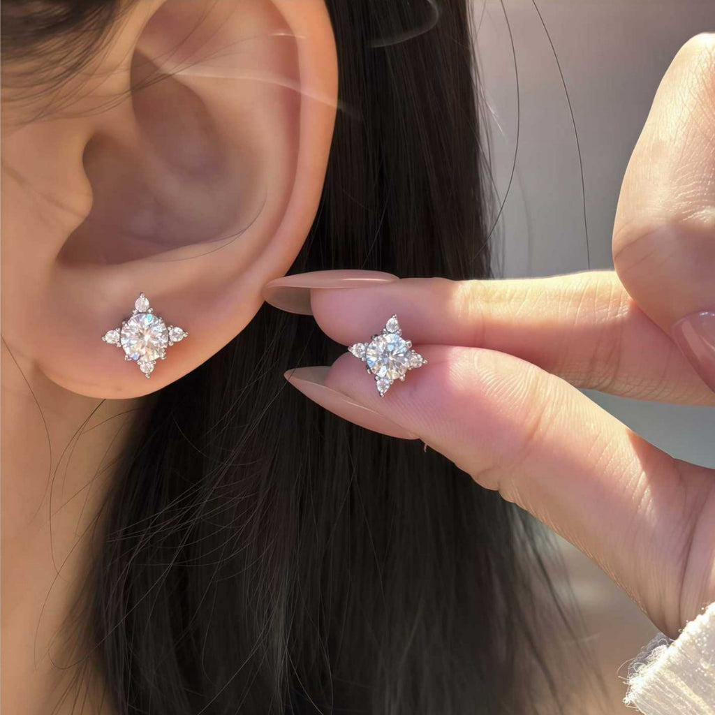 S925 Sterling Silver Four-Prong Moissanite Earrings