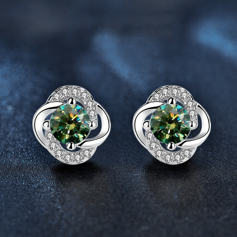925 Sterling Silver Moissanite Four-Leaf Clover Stud Earrings