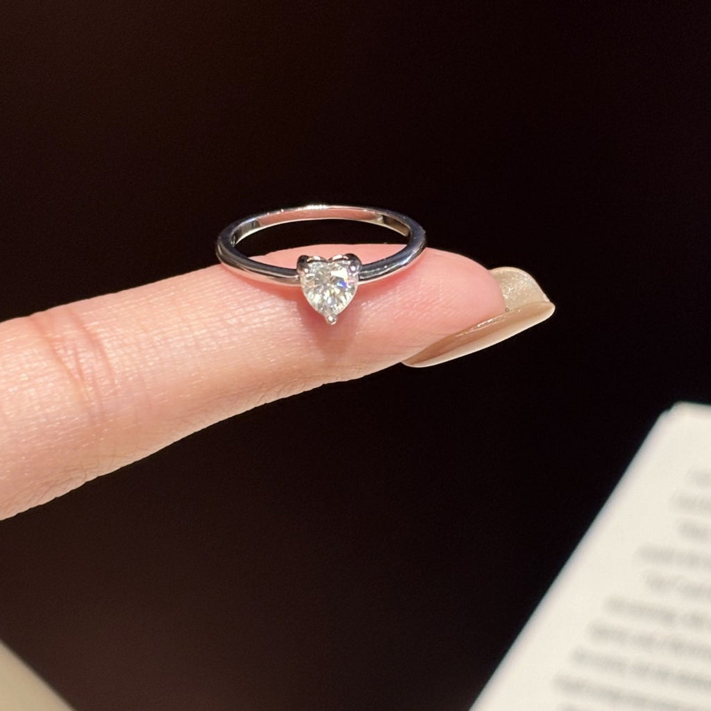 S925 Sterling Silver Six-Prong Round Colored Moissanite Ring