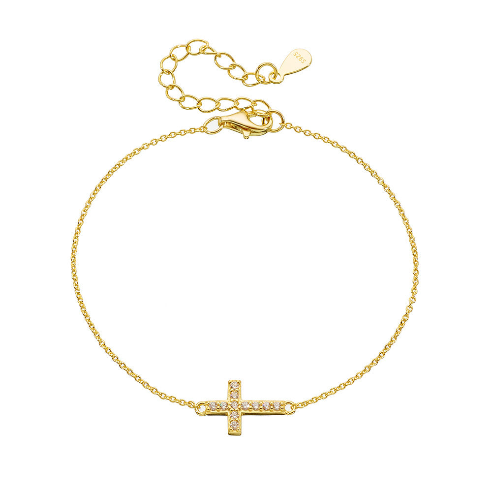 925 Sterling Silver Zircon Inlaid Cross Bracelet