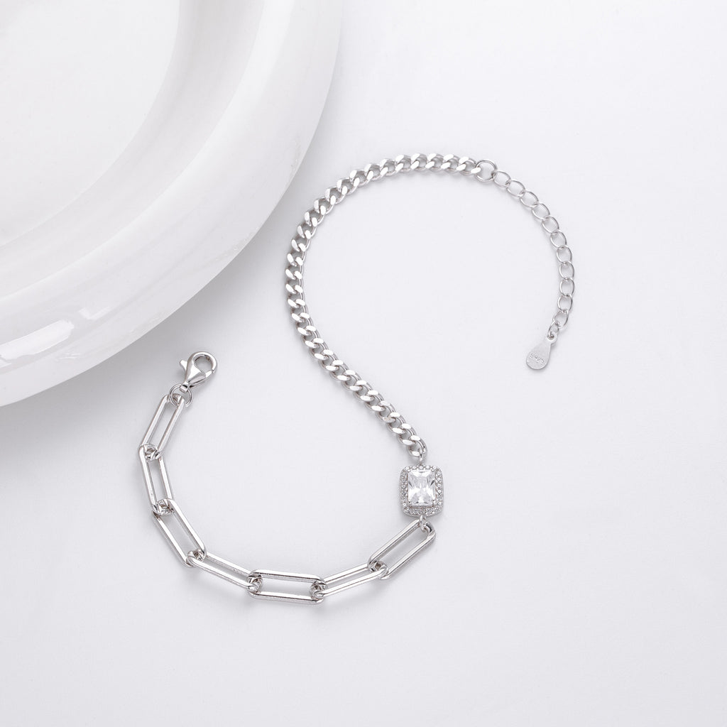 S925 Sterling Silver Square Cubic Zirconia Bracelet