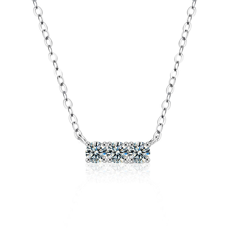 S925 Sterling Silver Three Stone Moissanite Necklace