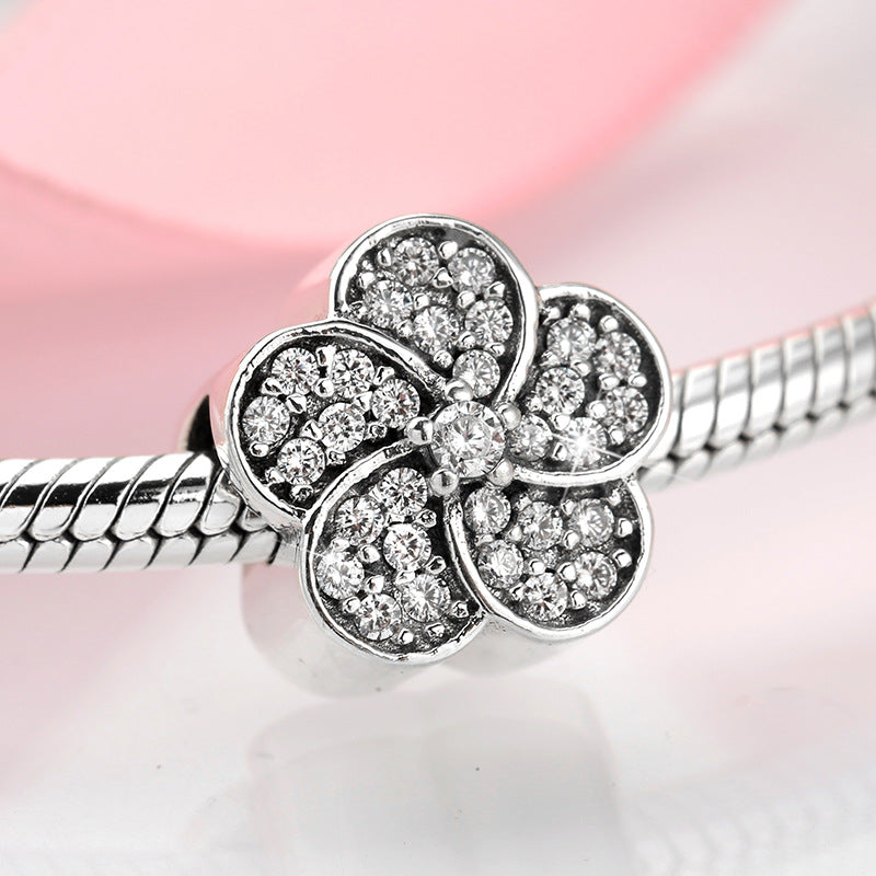 S925 Sterling Silver Inlaid Zircon Peony Flower Shape Pendant