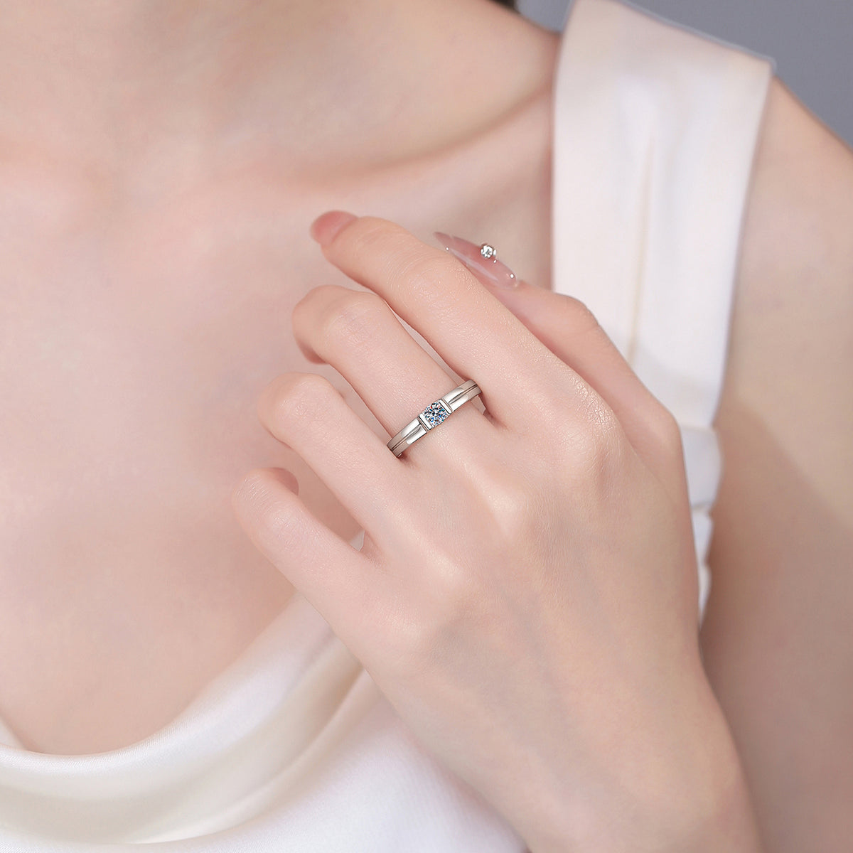S925 Silver Moissanite Couple Rings