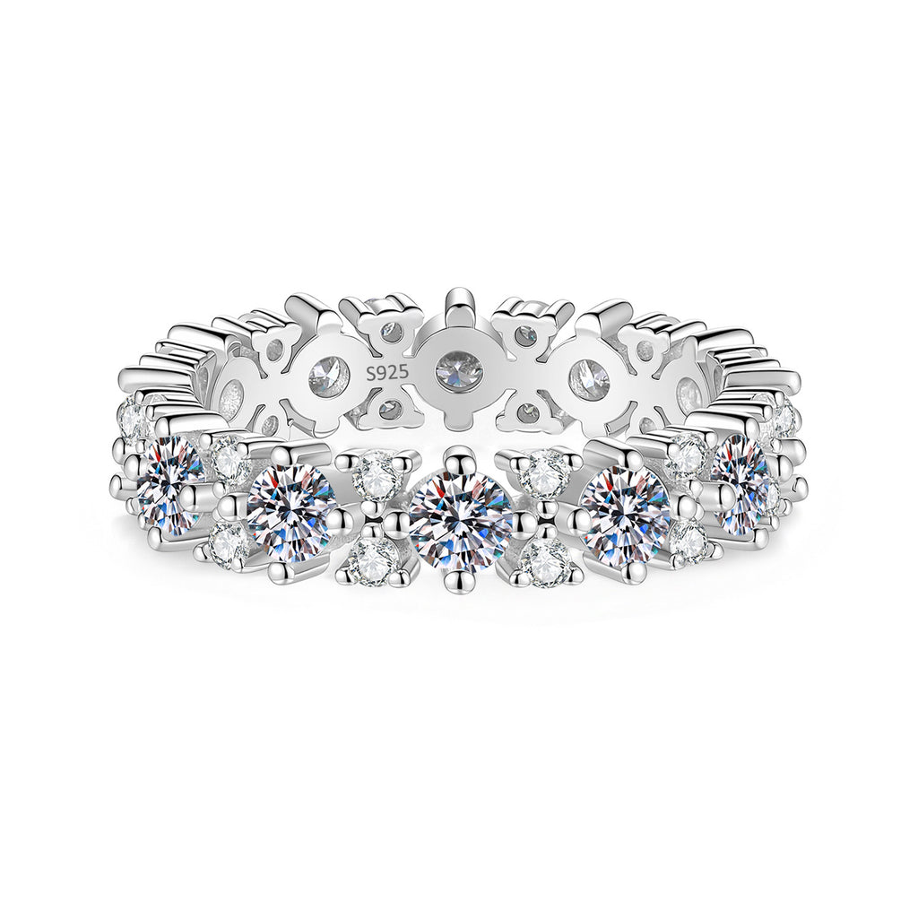 S925 Sterling Silver Moissanite Ring with Pavé-Set Stones