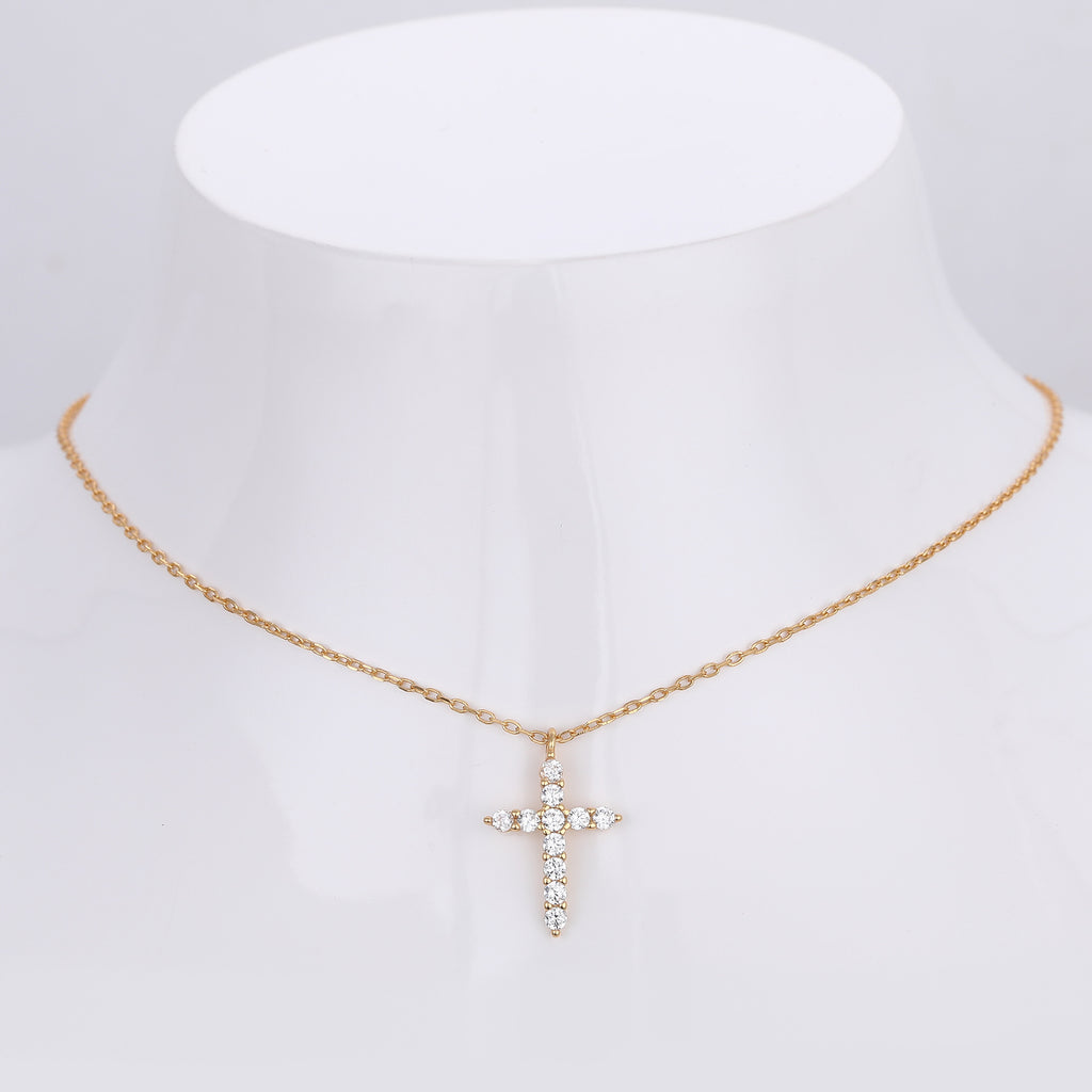 S925 Sterling Silver Faith Pendant with Zircon Cross Necklace