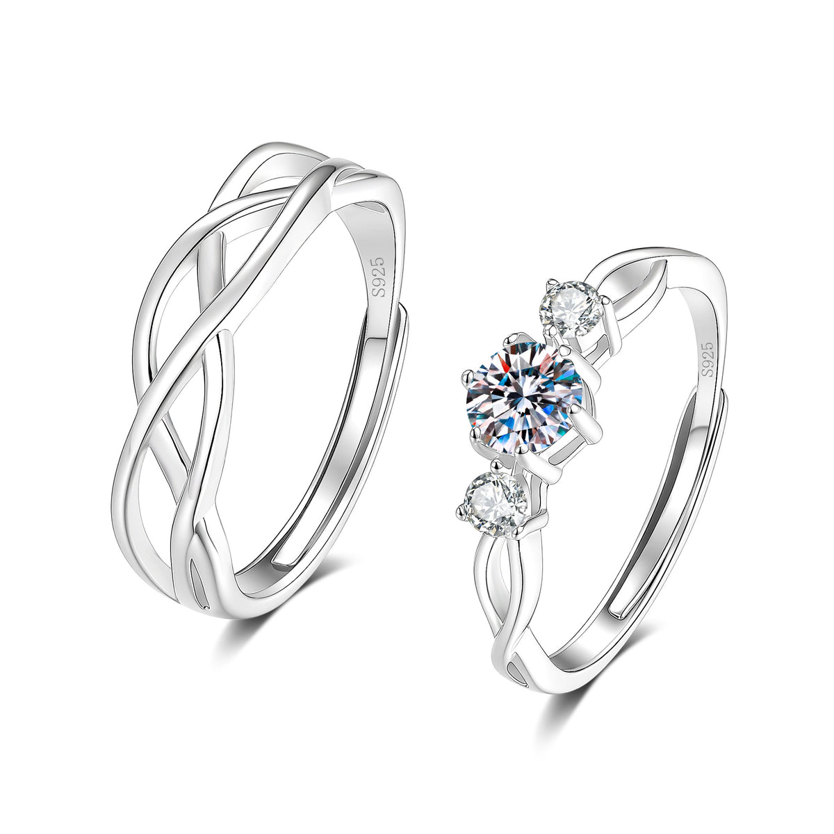 S925 Sterling Silver Adjustable Open-Band Couple's Rings