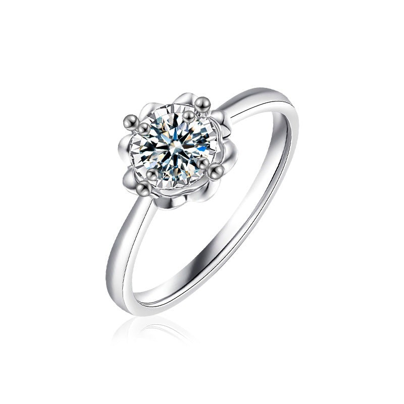 S925 Sterling Silver Flower Moissanite Engagement Ring