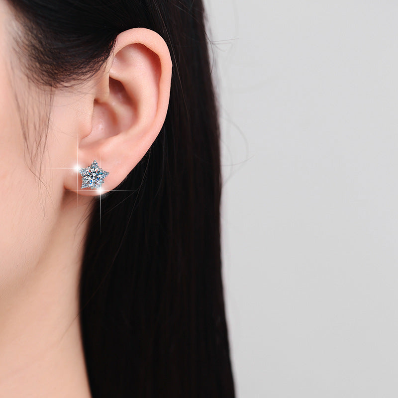 Moissanite & S925 Sterling Silver Star Stud Earrings