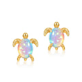 Ocean Turtle Synthetic Opal Stud Earrings 925 Sterling Silver