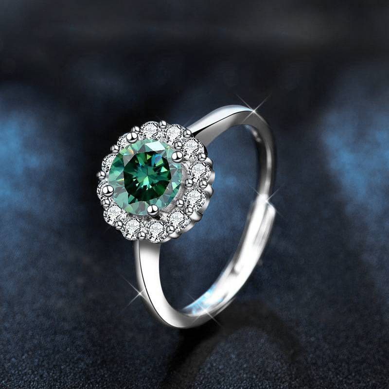 S925 Sterling Silver Moissanite Color Diamond Ring