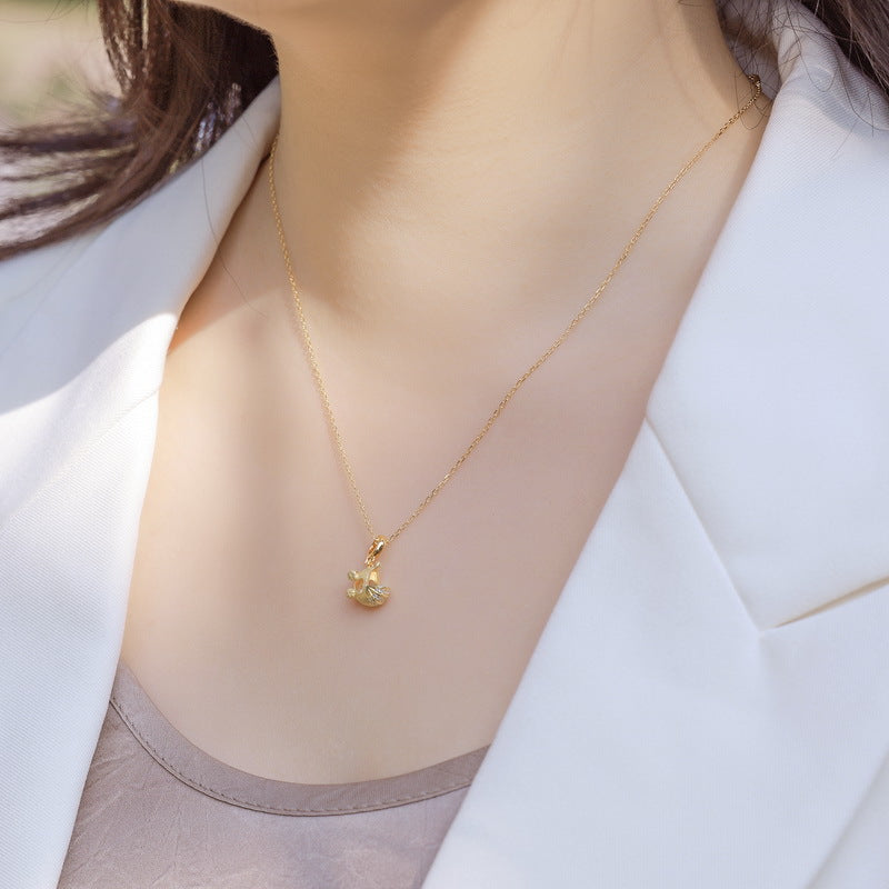 S925 Sterling Silver Gold-Plated Stroller Pendant Zircon Necklace