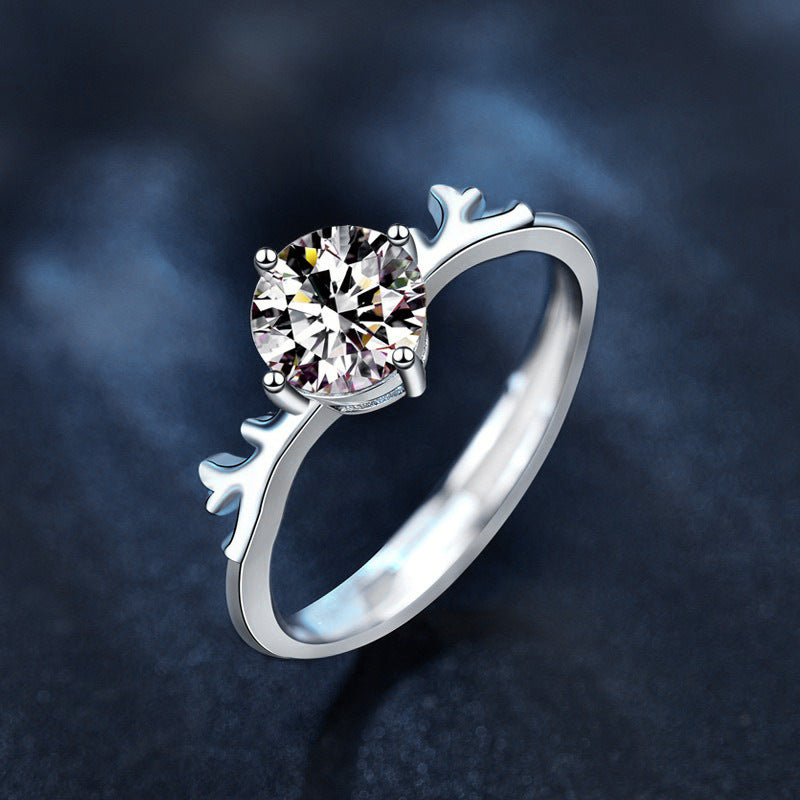 925 Sterling Silver Deer Antler Moissanite Open Ring
