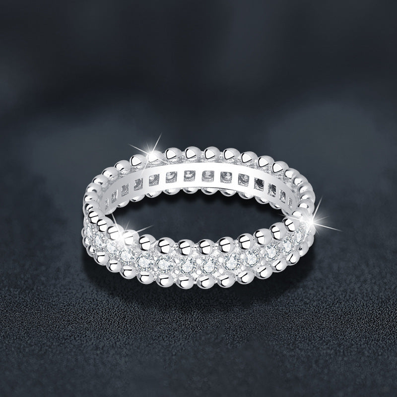 S925 Sterling Silver Moissanite Beaded Ring