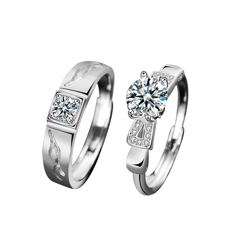 S925 Sterling Silver “By Your Side” Moissanite Couple Ring