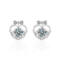 Moissanite and 925 Sterling Silver Heart & Bow Stud Earrings