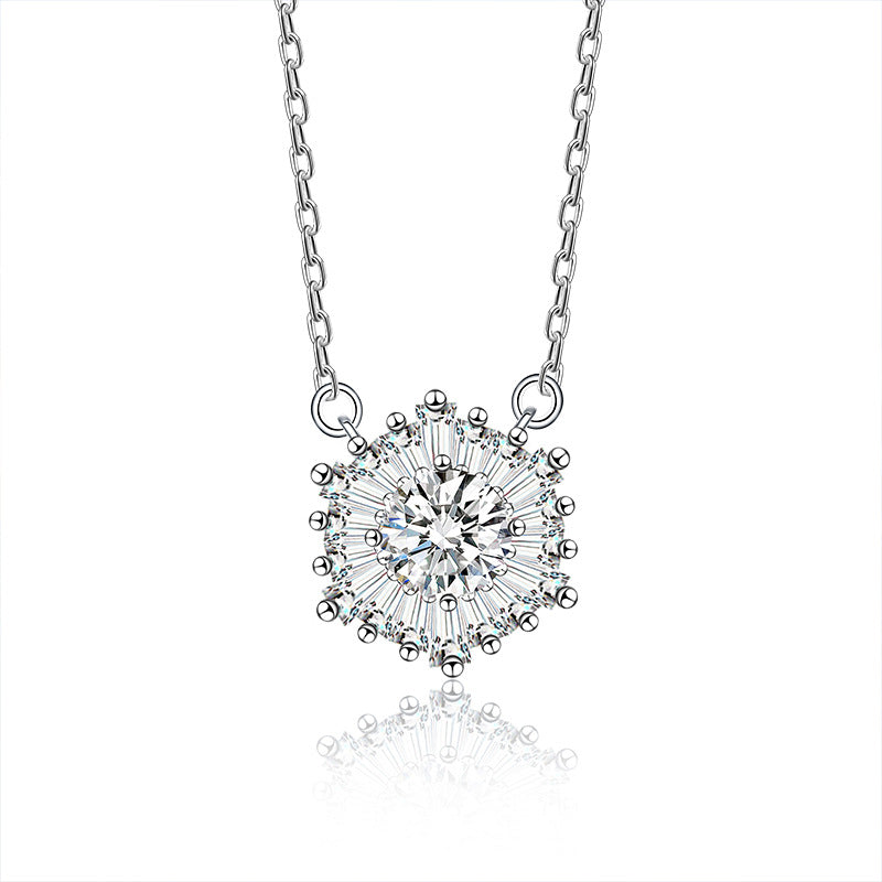 S925 Sterling Silver Moissanite Ice Flower Pendant Necklace