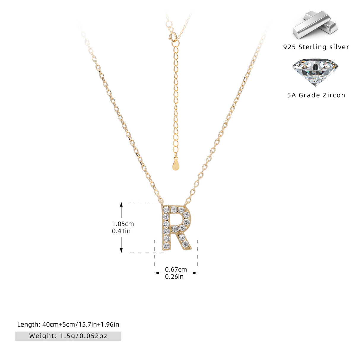 S925 Sterling Silver Simple Diamond Necklace with English Letters