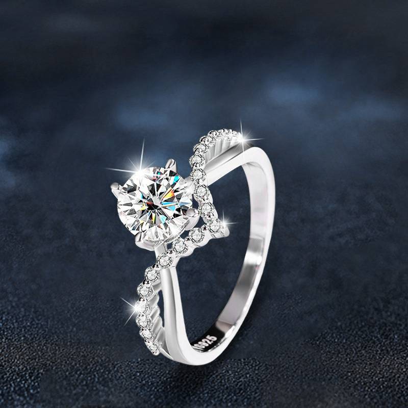 925 Sterling Silver Moissanite Twisted Four-Prong Ring