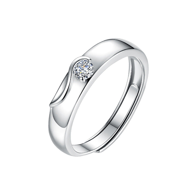925 Sterling Silver Moissanite Angel Wing Open Couple Ring
