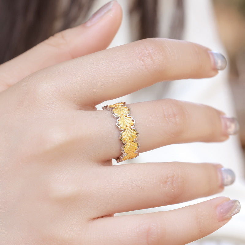 S925 Sterling Silver Gold-Plated Ginkgo Leaf Irregular Ring